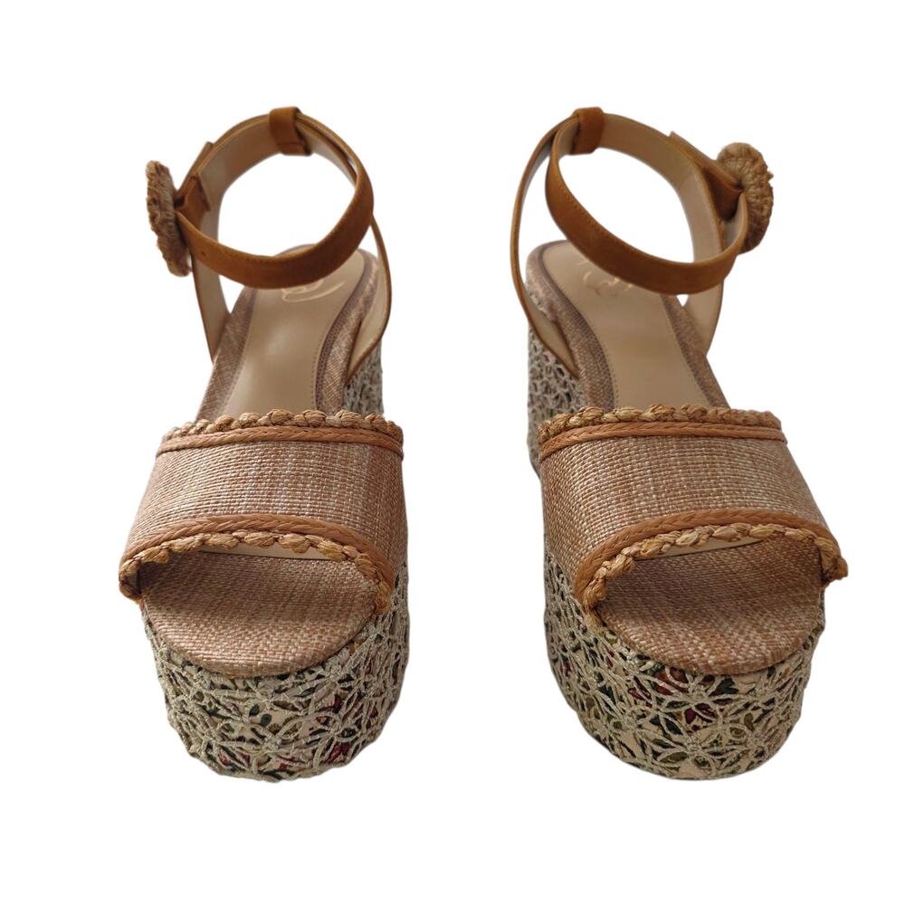Sam Edelman Tan Floral Amber Espadrille Platform Ankle Strap Sandals Size 9 - Picture 4 of 7